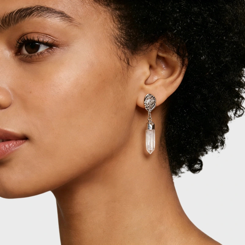 Natural Clear Quartz Point Drop Earrings