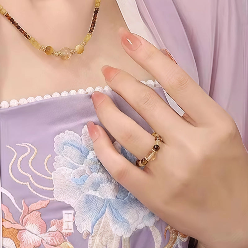 Bague en pierre naturelle Œil de tigre pour le transfert de richesse et bague en perles de cristal
