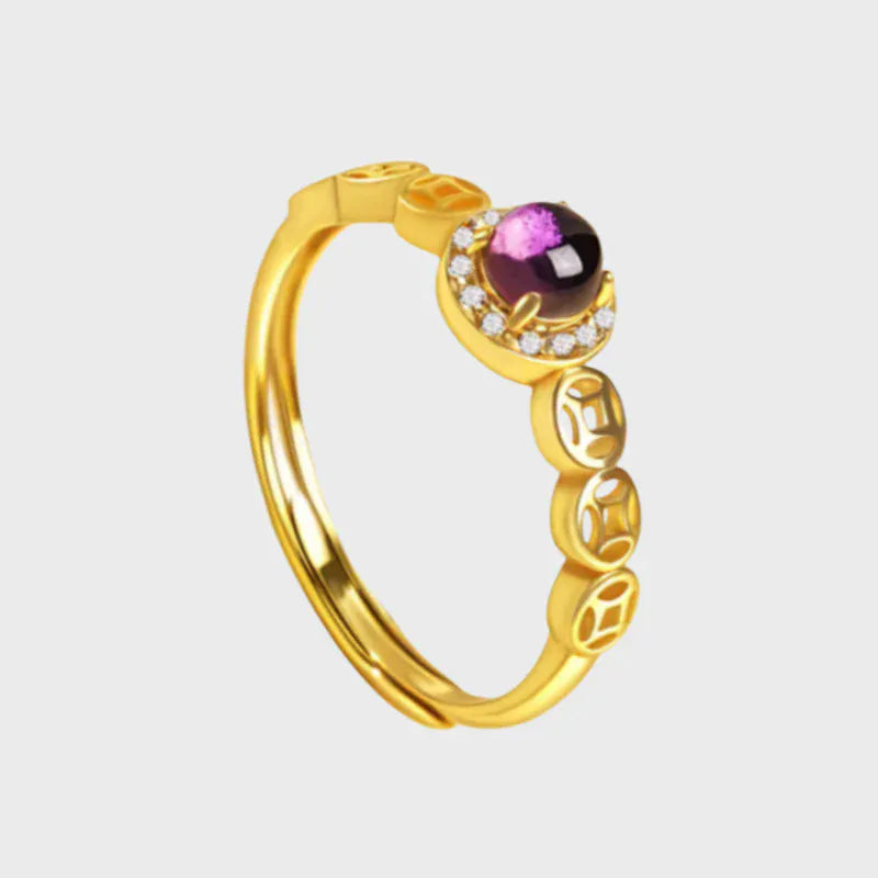 Natural Amethyst Coin Fortune Ring