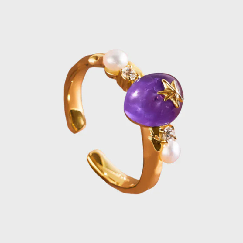 Personal Design Natural Amethyst Pearl Open Ring