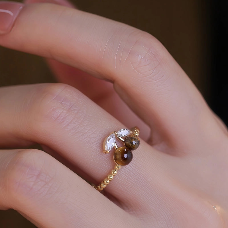 Natural Tiger Eye Cherry Wealth Open Ring - Girls Lucky Gift