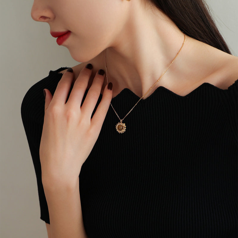 Natural Tiger Eye Stone Necklace — Petal Goddess Gift for Bestie