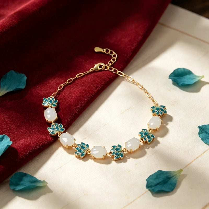 Bracelet Lotus Sacré en Jade Hetian Naturel