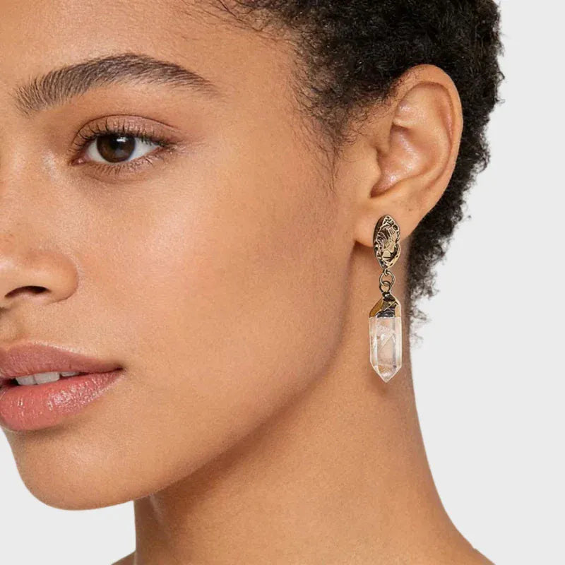 Clear Quartz Point Drop Earrings
