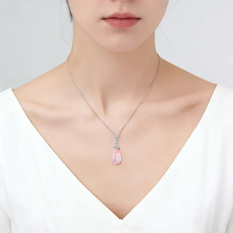 Pink Dewdrop Natural Crystal Necklace