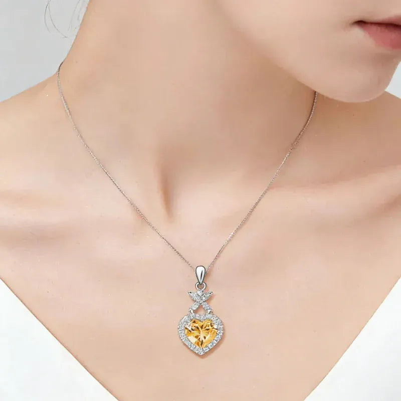 Golden Arrow Heart Natural Citrine Necklace