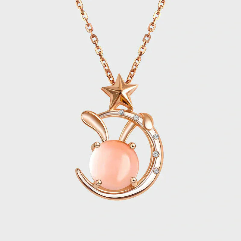 Blush Moon Rabbit Natural Crystal Necklace