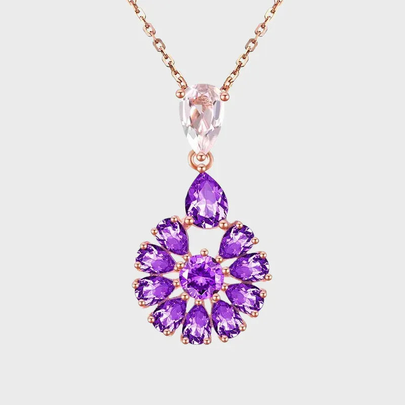 Royal Purple Bloom Natural Crystal Necklace