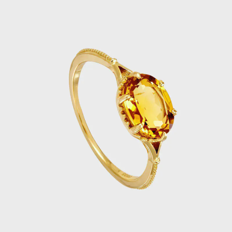 Delicate Natural Citrine Ring 14K Gold Plated