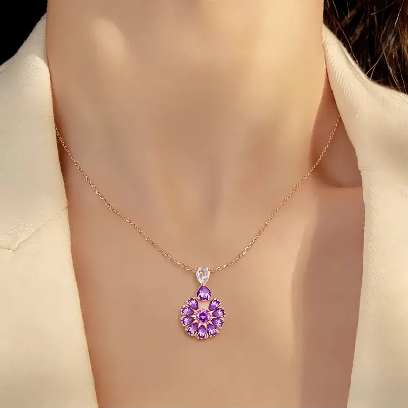 Royal Purple Bloom Natural Crystal Necklace