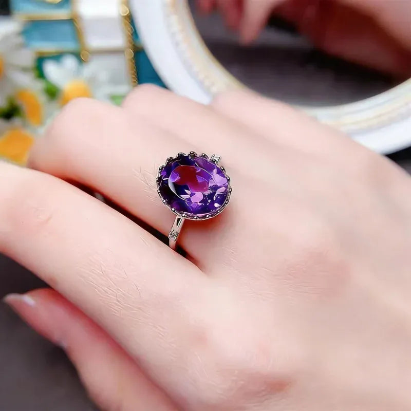 Shining Natural Amethyst Tiara Ring