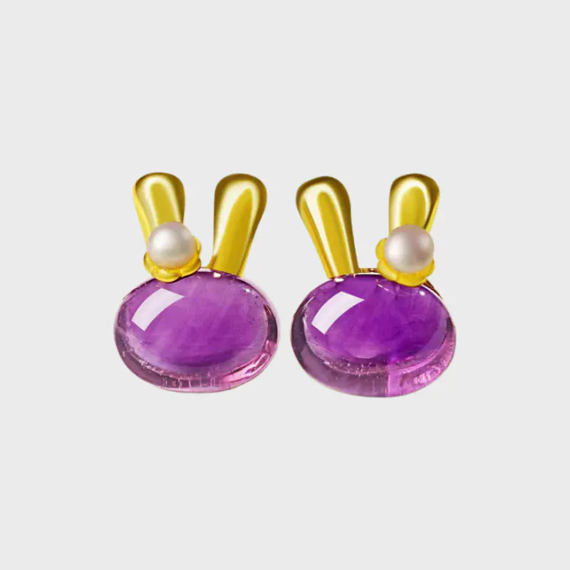 Golden Bunny Amethyst Earrings