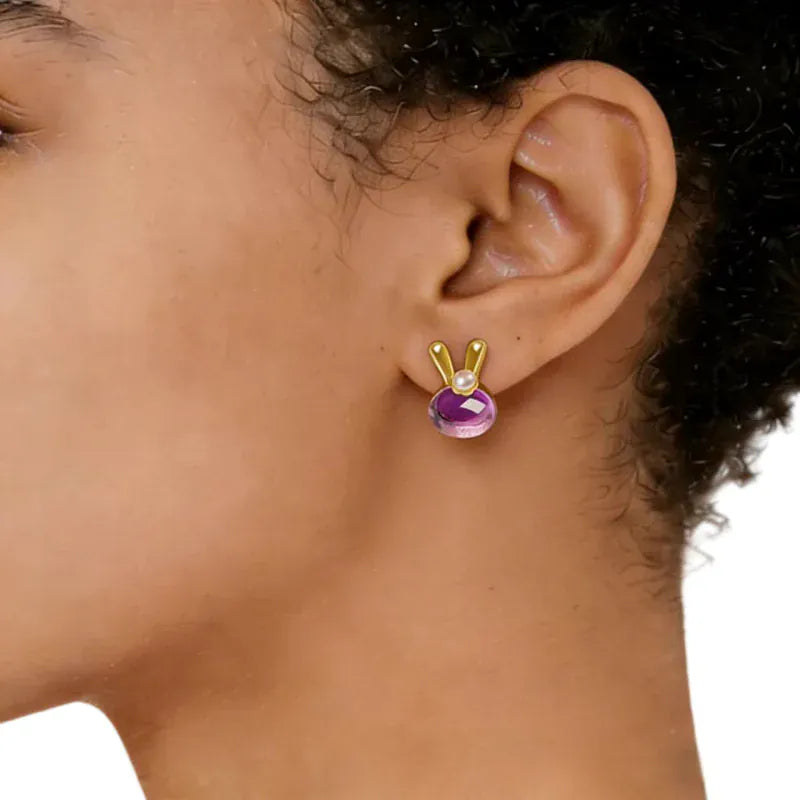 Golden Bunny Amethyst Earrings