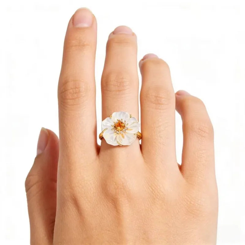 Natural Citrine Crystal Flower Ring