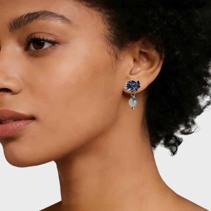 Lotus Myst Natural Green Gemstone Earrings