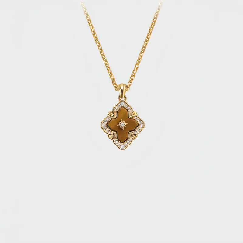 Bravery Clover Natural Tiger Eye Stone Necklace