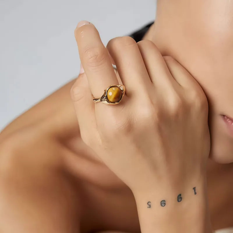 Irregular Natural Tiger Eye Stone Ring for Prosperity