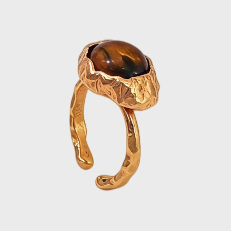 Irregular Natural Tiger Eye Stone Ring for Prosperity