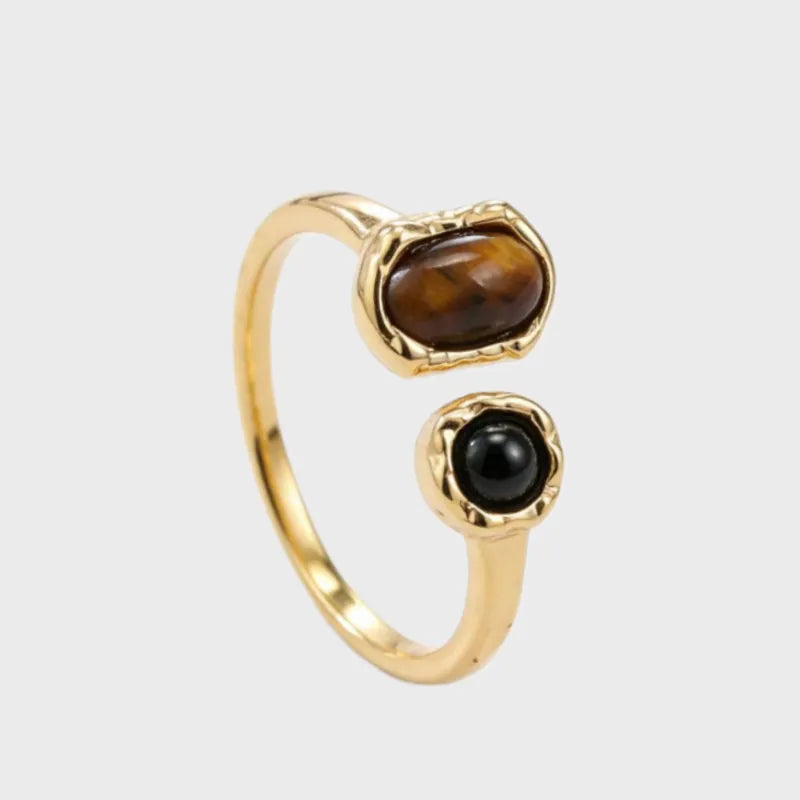 Tiger Eye Stone Double Stone Retro Ring of Courage