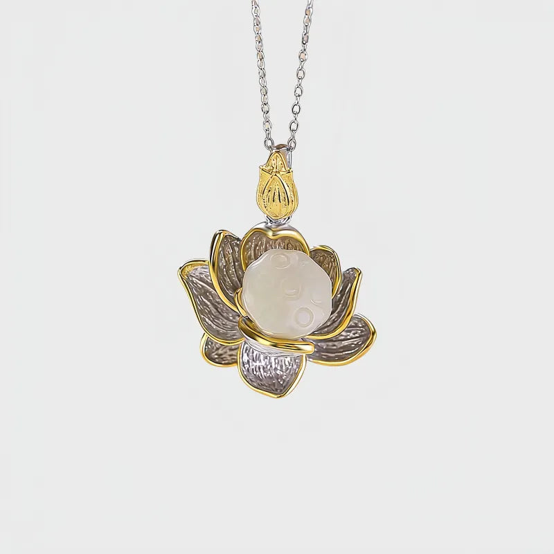 White Jade Lotus Necklace
