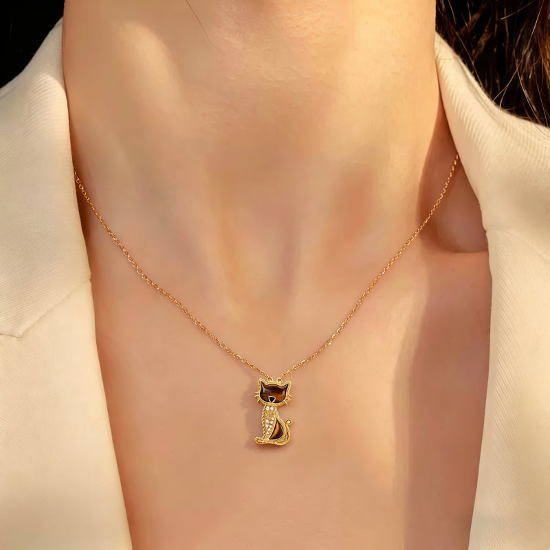 Happy Kitty Natural Tiger Eye Stone Necklace