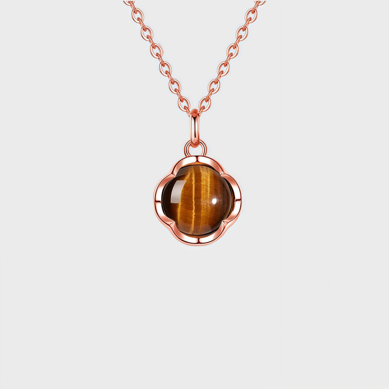 Lucky Clover Natural Tiger Eye Stone Necklace