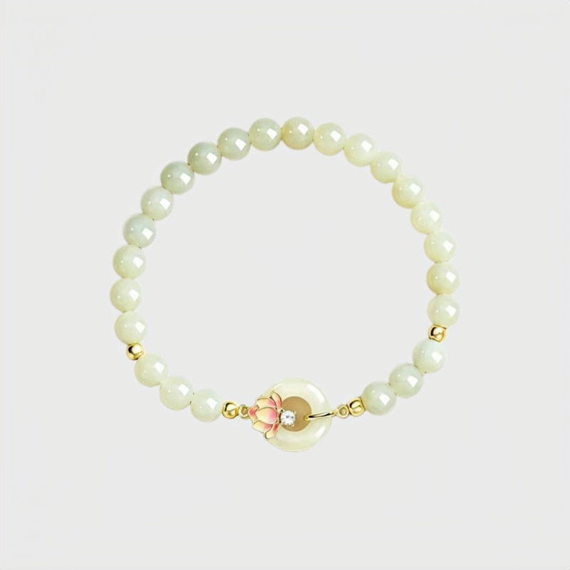 Pure Bloom Lotus Natural Hetian Jade Bracelet