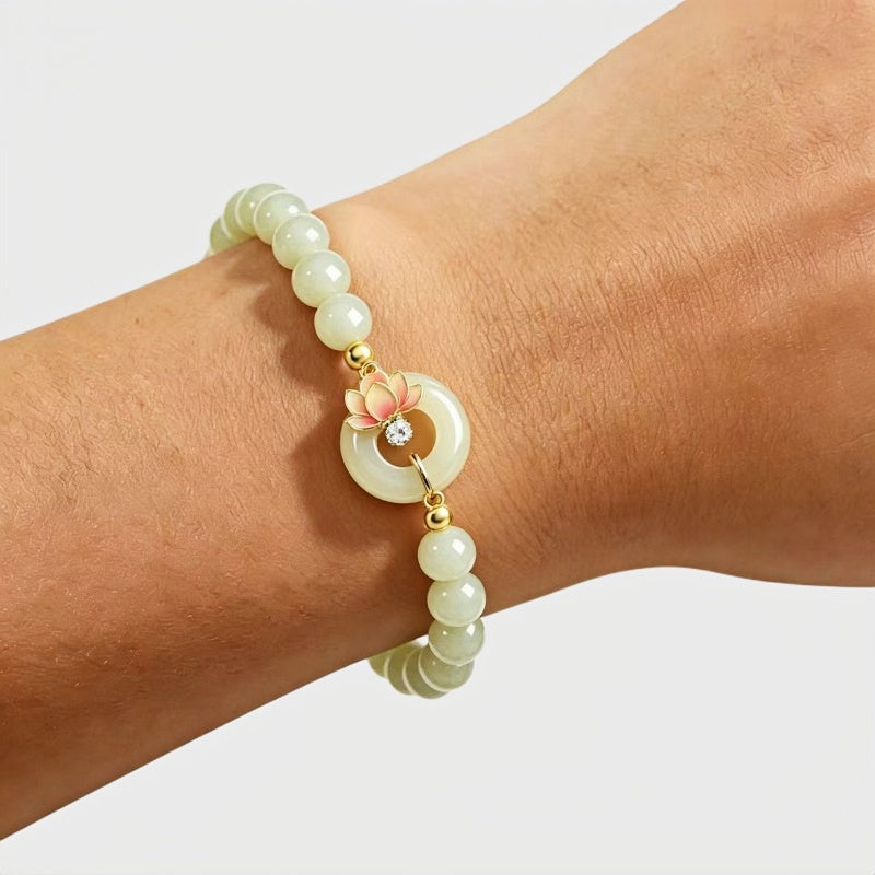 Pure Bloom Lotus Natural Hetian Jade Bracelet