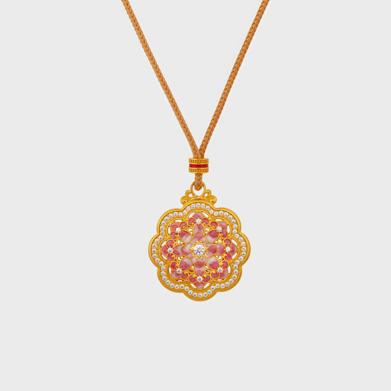 Auspicious Fortune Pink Lotus Necklace