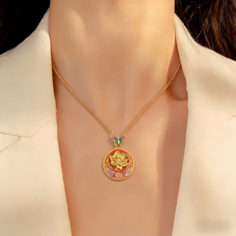 Butterfly Dancing on Lotus Necklace