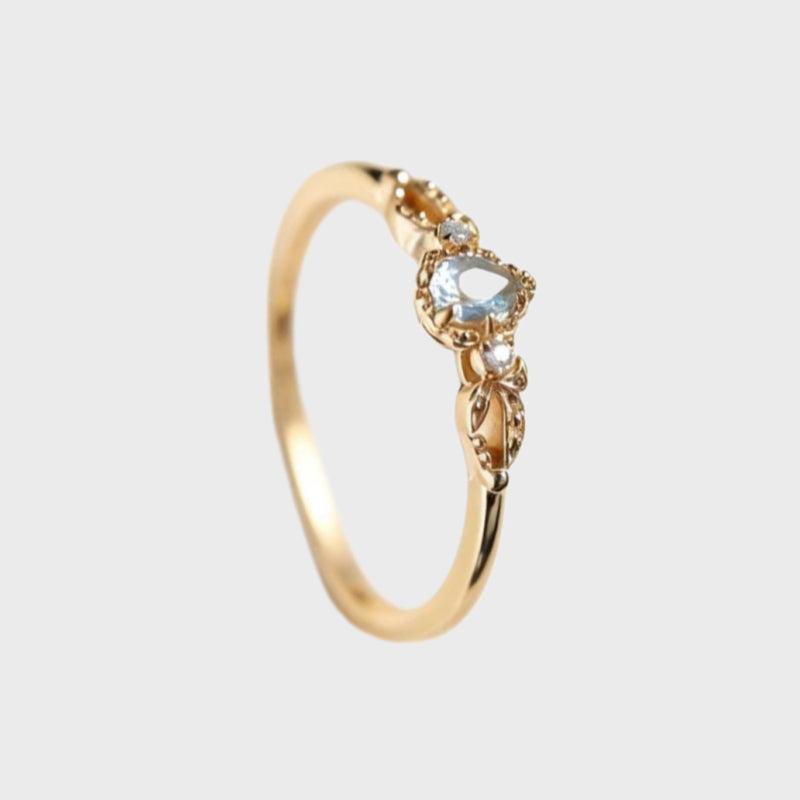 Delicate Teardrop Natural Aquamarine Ring - Positive Energy