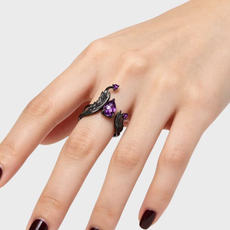Fallen Angel Tear Amethyst Ring - Calm Energy, Quiet Luck