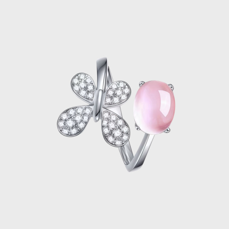 Natural Rose Quartz Butterfly Ring