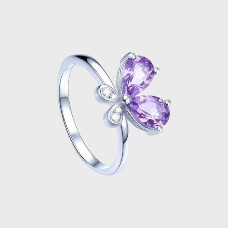 Natural Amethyst Butterfly Ring - Ground Your Energy, Open Your Luck