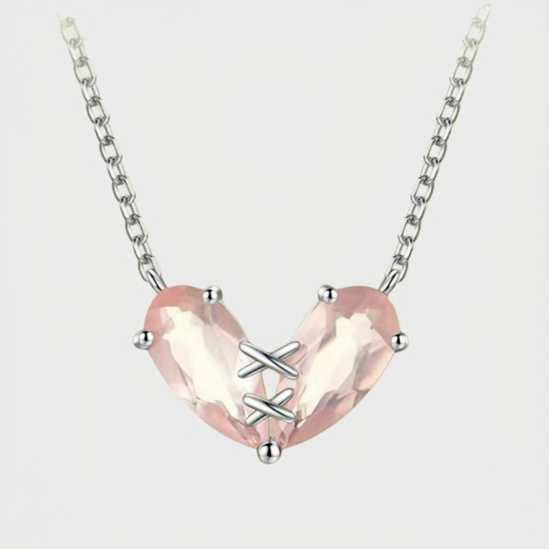 Pink Rose Quartz Heart Necklace - Heal & Mend with Love