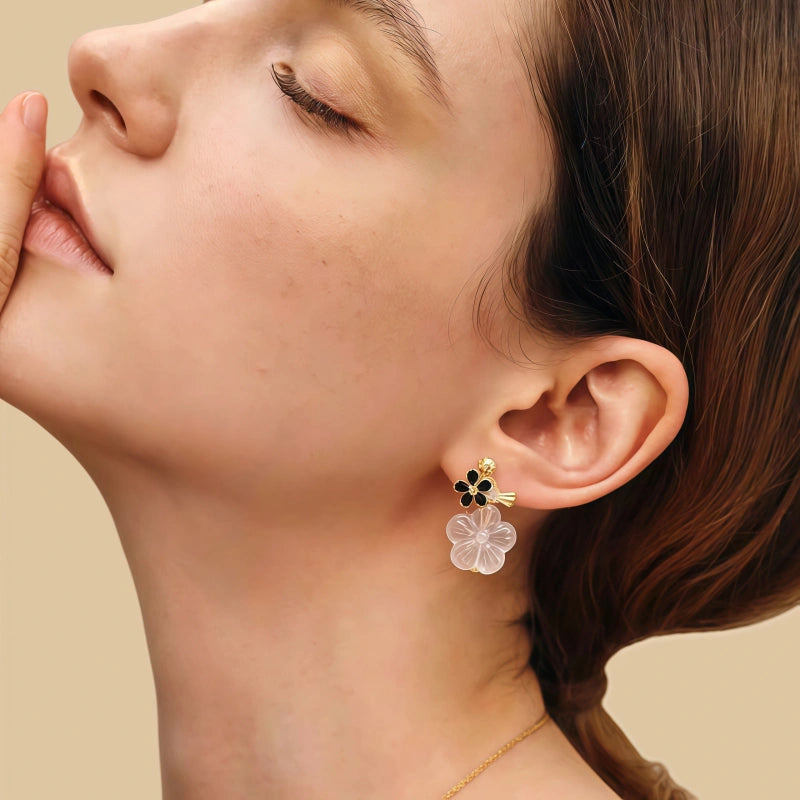Cherry Blossom Whisper Natural Rose Quartz Drop Earrings