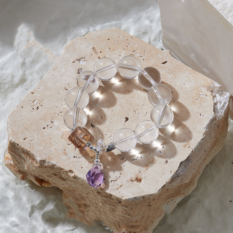 Brazilian Flawless Clear Quartz & Amethyst Bracelet – Purify, Open Wisdom, Attract Benefactors