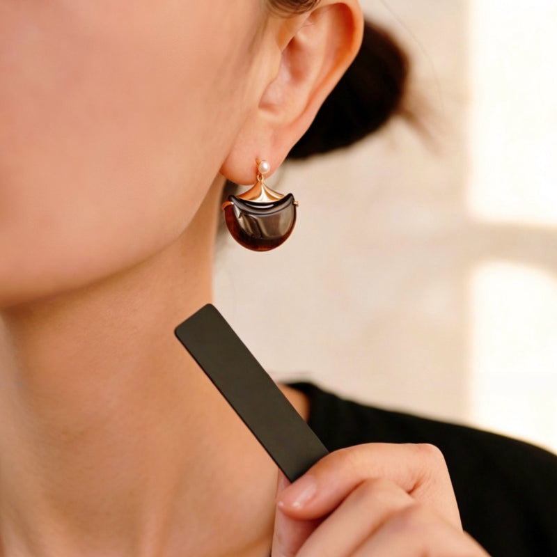 Fortis Natural Tiger Eye Earrings — French Retro Crescent Moon