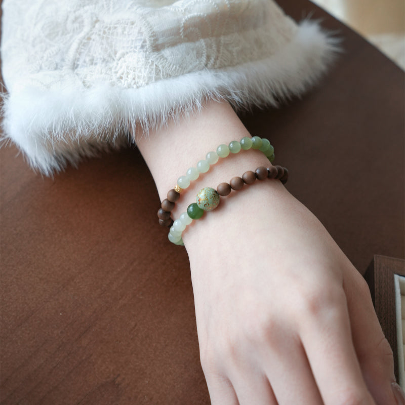 Natural Hetian Jade & Sandalwood Bracelet– Ground Spirit, Purify Aura, Attract Peace