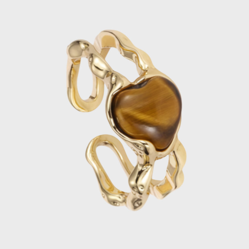 Tiger Eye Heart Ring - Calm the Mind & Ward Off External Disturbances