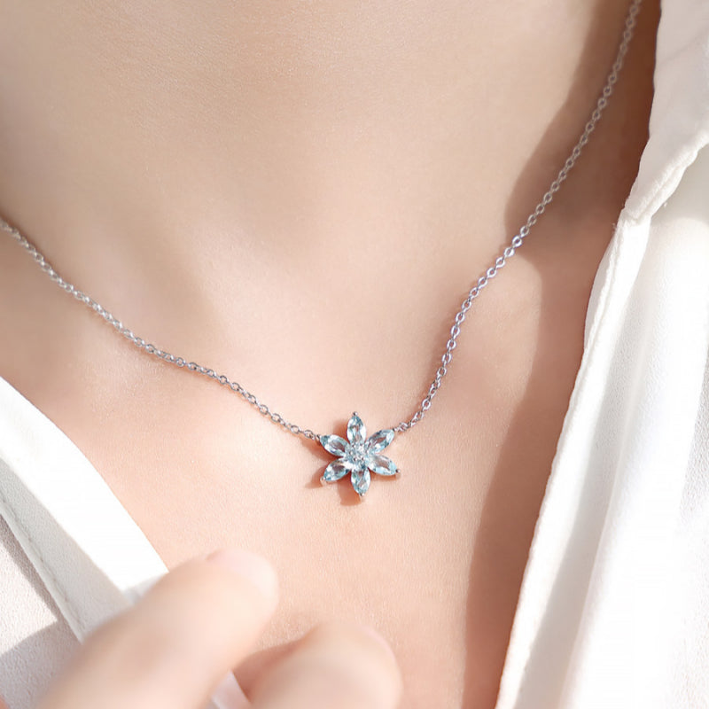 Natural Aquamarine Flower Necklace · Calm Your Energy