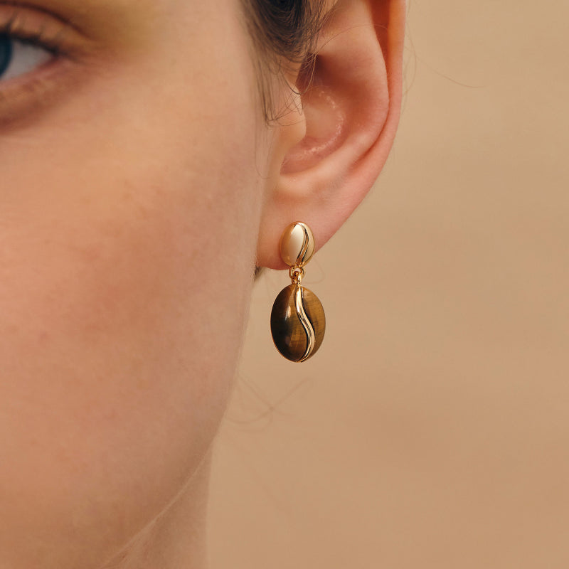 Natural Tiger Eye Earrings — Vintage Coffee Beads Niche Design