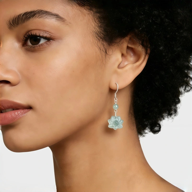 Enlightenment Blue Lotus Jade Earrings
