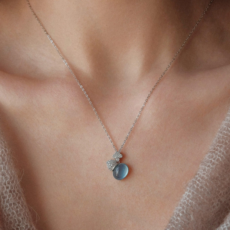 Natural Aquamarine Gourd Pendant Necklace - Balances Water Element & Calms Mood