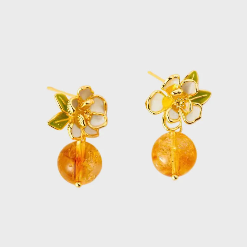 Camellia Natural Crystal Earrings