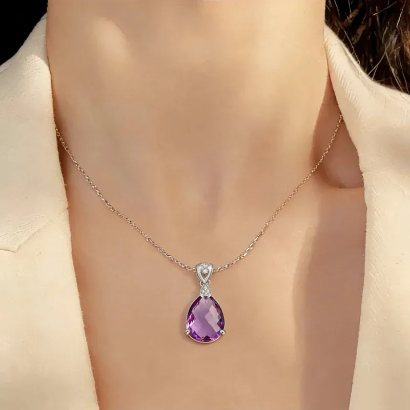 Serene Violet Drop Natural Crystal Necklace
