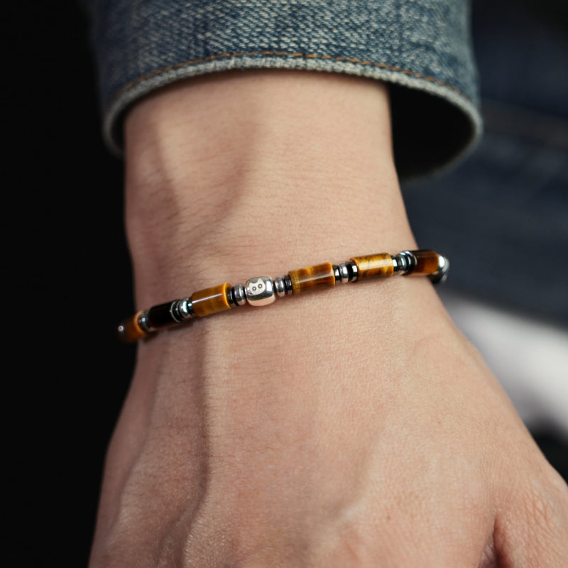 Tiger Eye Stone S925 Original Beads Bracelet, Minimalist Ins Style Unisex Tube Bead Bracelet