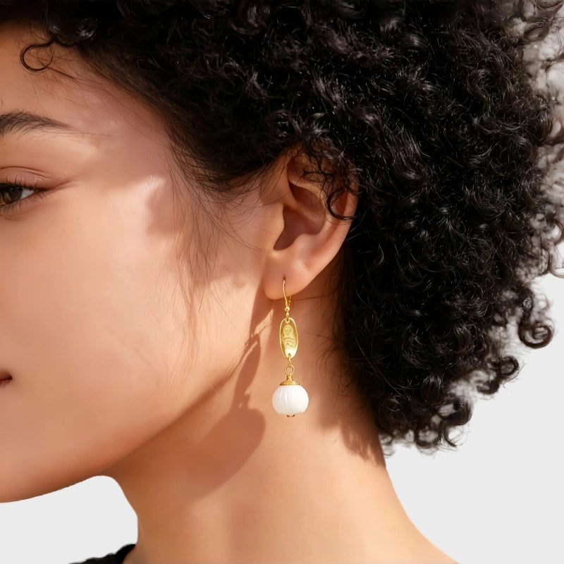 Lotus Awakening Natural Hetian Jade Earrings