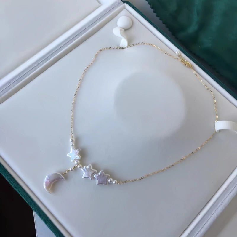 Natural Freshwater Baroque Pearl Moon&Star Necklace - Dream Big, Stay Soft