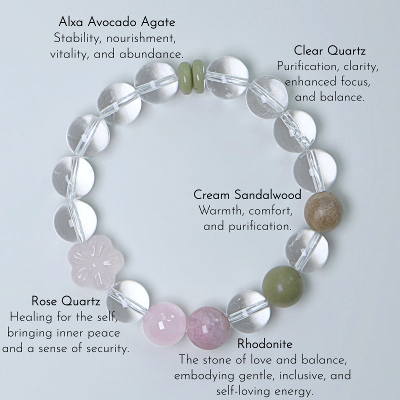 Clear Quartz Sakura Rose Quartz Bracelet – Purify, Attract Romance, Boost Relationships